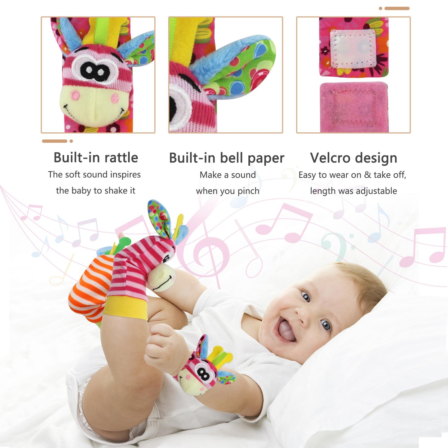 Wrist Rattle Foot Finder Sock For 0-36Months Baby Boys And Girls, Newborn Baby Soft Hand & Feet Rattle 0-3 Years, Arm Leg Babies Development Toys For Infant Bebe (Cdo-4 Pcs)