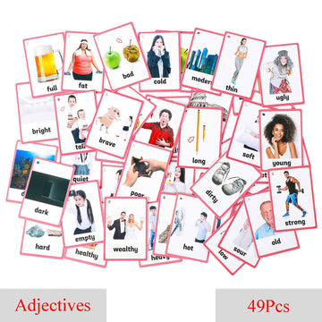 Fielddream 49Pcs Adjectives Toddlers Flash Cards With Pictures Baby Learning Games Toys Education Flashcards For Kids Classroom Kindergarten Preschoolers Gifts