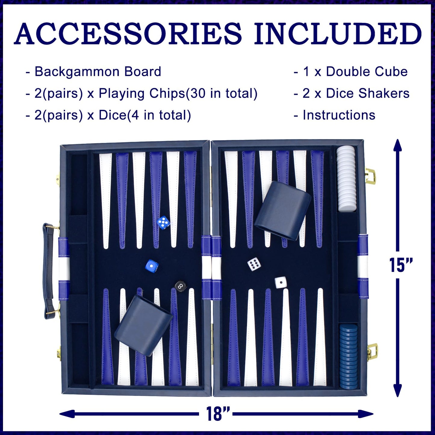 Backgn Sets for mature-themeds 15 inch Backgn Brown Sets Classic Board Game with enhanced Leather Case Portable Travels Strategy Backgn Game Set for mature-themeds Kids (Blue)