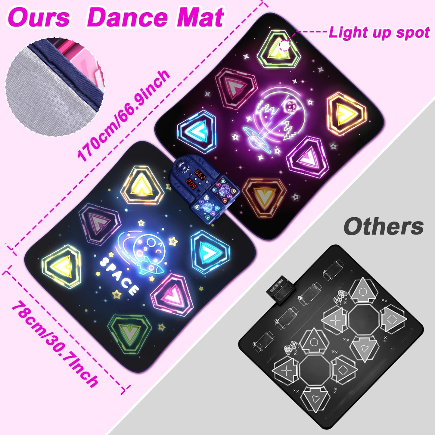 Dance Mat Toys For 3-12 Year Old Girls Boy, 2 Players Dance Mat With Light-Up 12 Buttons & 5 Games Mode, Bluetooth Dance Game To
