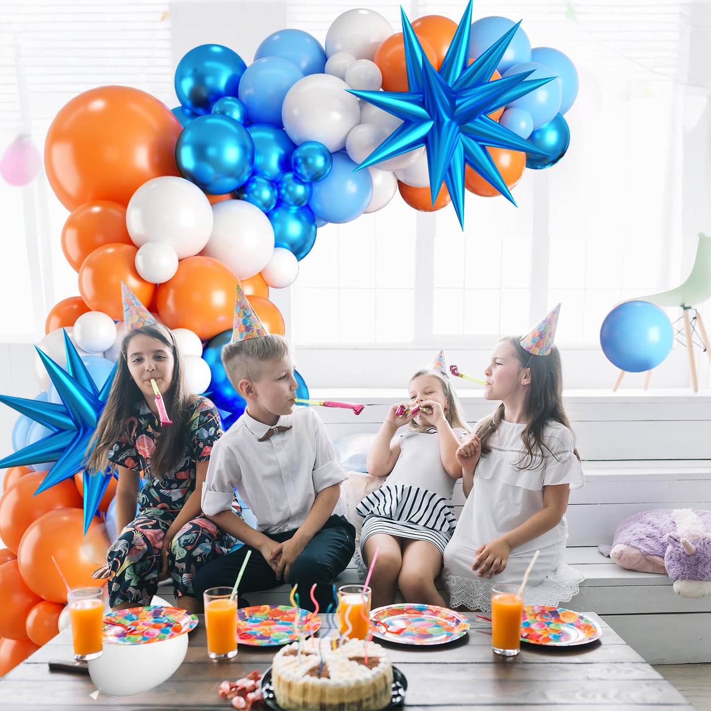 Orange And Blue Balloon Garland Arch Kit,Orange Blue White Balloons With Star Foil Balloons For Birthday Decoration Wedding Baby Shower Engagement Diy Decoration Party Supplies