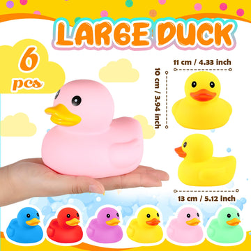 Deekin 6 Pcs Multicolor Rubber Duck Assortment Toy Duckies Bulk Squeak Rubber Duckies For Kid Baby Bath Shower Pool Classroom Summer Beach Activity(5 Inch, Bright Style)