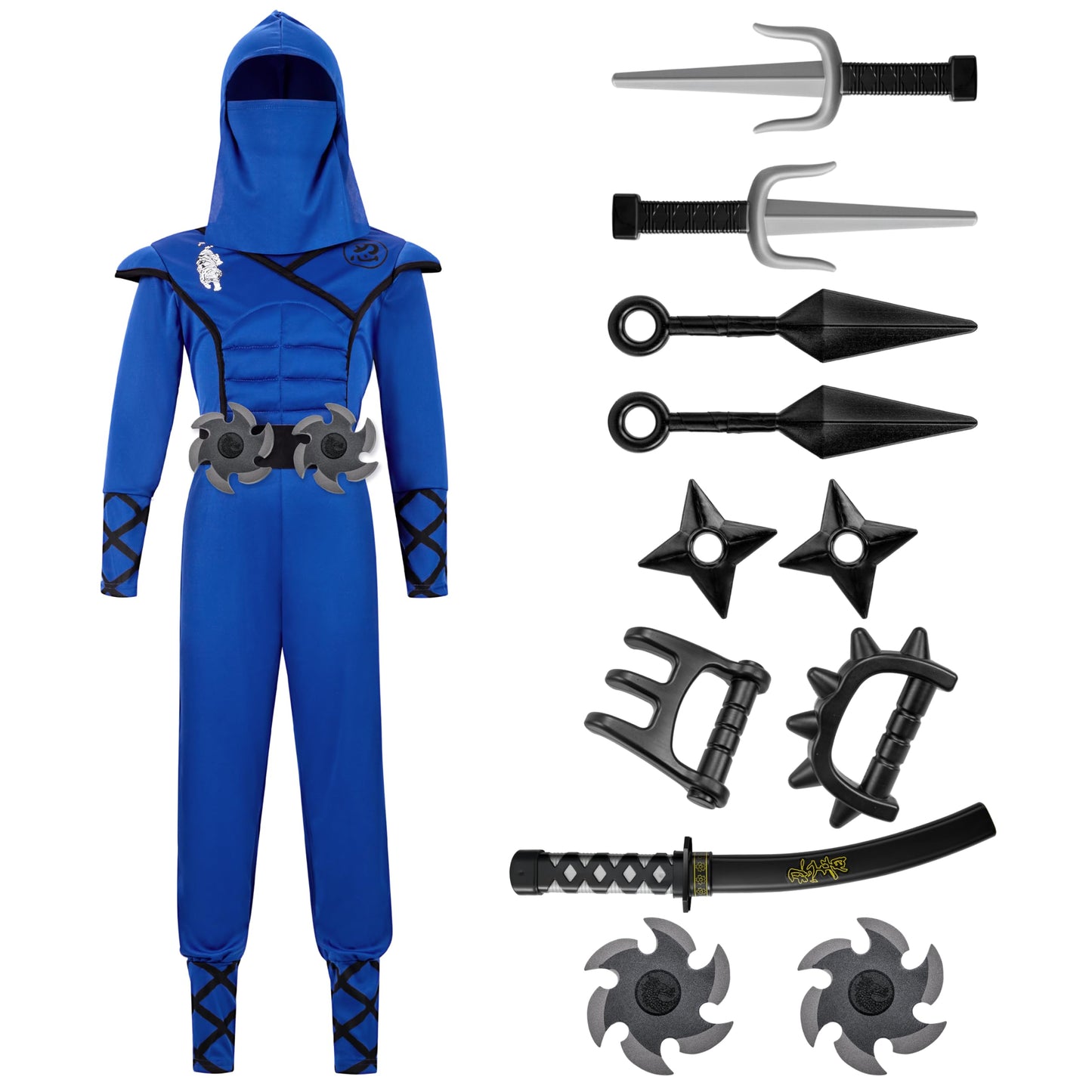 Spooktacular Creations Halloween Ninja Costume Blue Ninja Outfit Set for Kids Halloween Costumes with Accessories for Boys Dress Up and Role Play Party (Small 5-7 yrs)