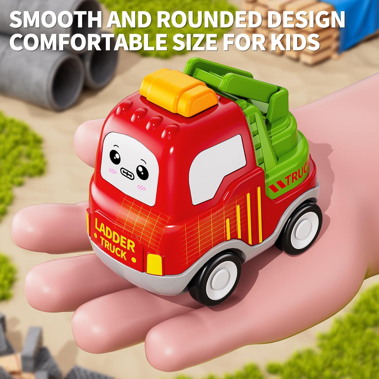 Jukudahu Press Engineering Car Toy For Tollders Age 1 2 3 4 5 6 Years Old - Toy Figure Car, Construction Cars Toys, Push And Go
