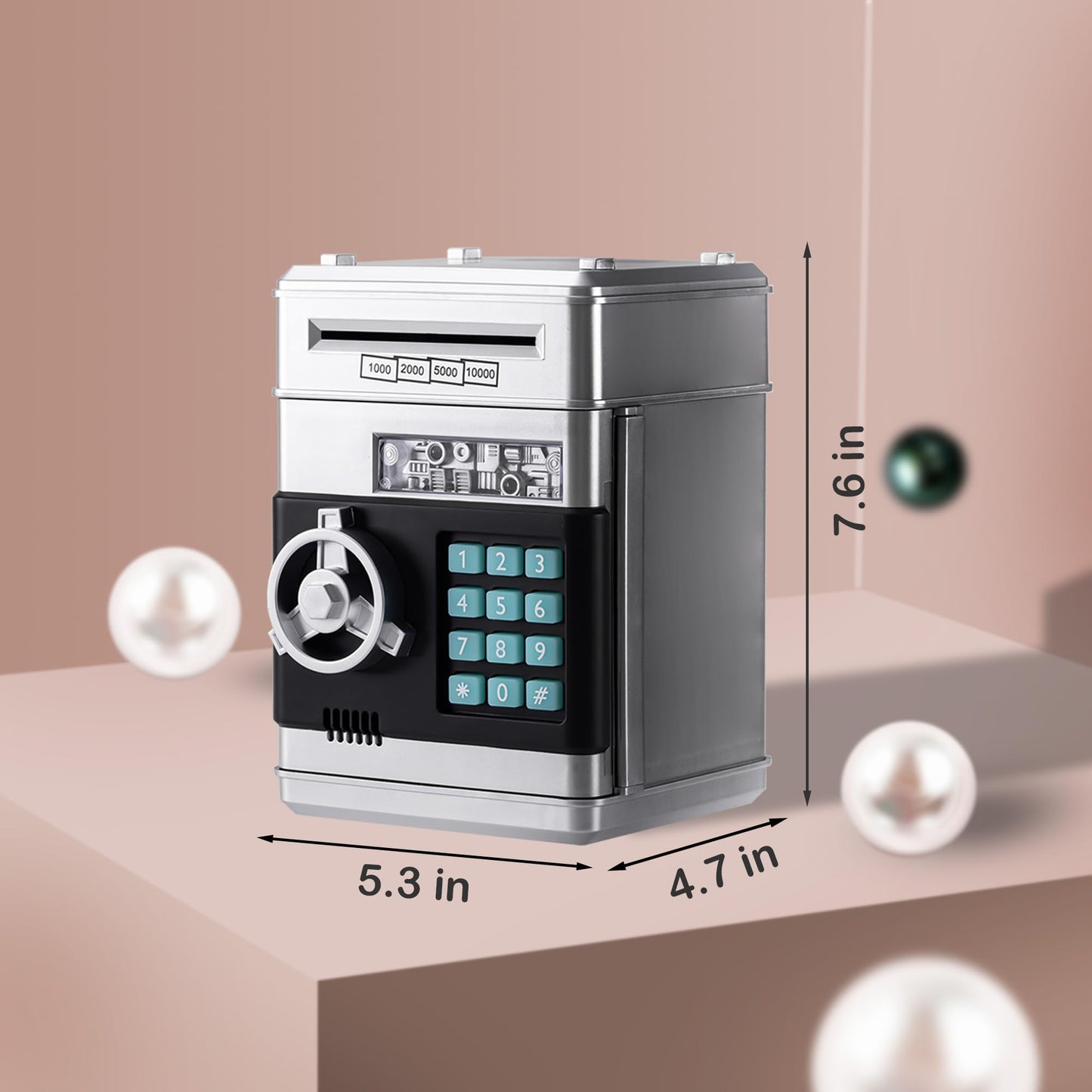 EVTHSU Silver Electronic ATM Safe Piggy Bank for Kids - Real Money Savings Coin Bank with Code Lock & Password, Gift Money Box f