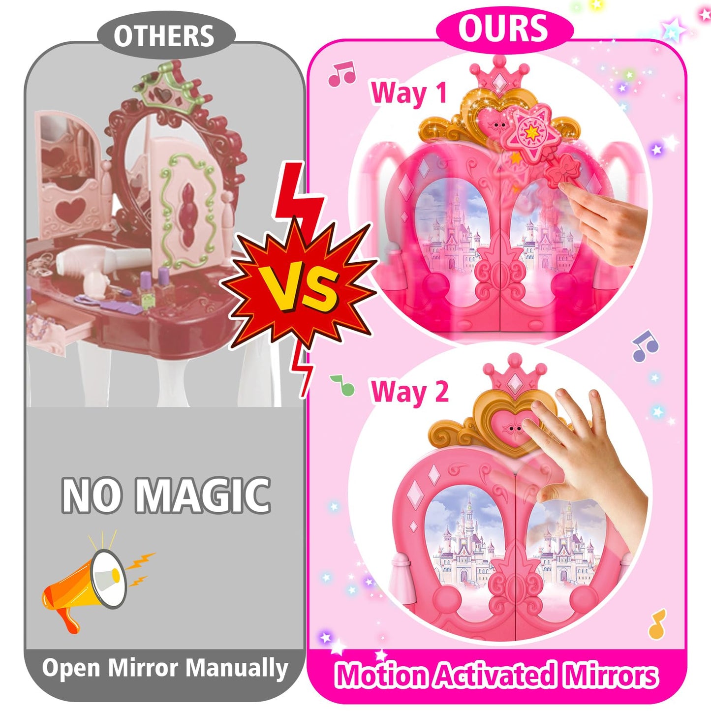 Toddler Vanity Magic Makeup Set Table And Chair Girl Toys Automatically Mirror With Music Light Pink Girls Toys 2 3 4 5 Year Old