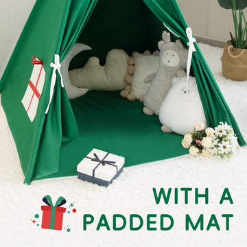 Wirhao Christmas Tent For Kids With Padded Mat Cotton Canvas Teepee Tent Indoor For Toddlers Kids Play Tent For Girls Boys With