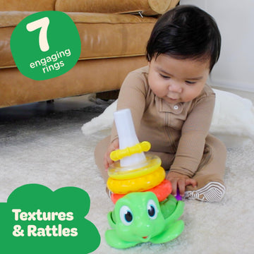 Move2Play, Stacking Toy | Includes 7 Unique Rings | Montessori Development | Baby Gift For 1 Year Old Boys & Girls | Ages 0-6+, 9, 10, 12, 18+ Months | Turtle Stacker