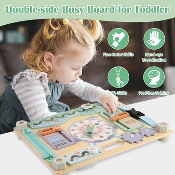 Smartwo Double-Sided Wooden Busy Board For Toddlers, Sensory Activity Board, Montessori Travel Toy For Kids Age 2-5, Educational