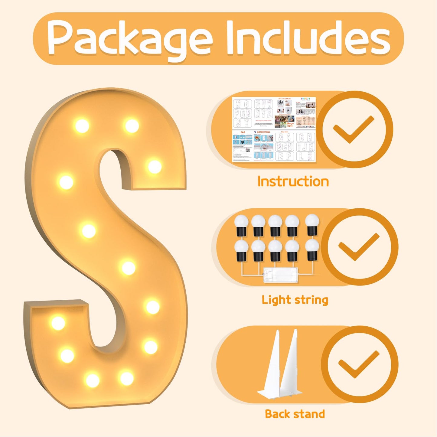Imprsv 4Ft Marquee Light Up Letters S, Large Light Up Letters For Baby Shower Anniversary Wedding Room Decor, Big Letters For Pa