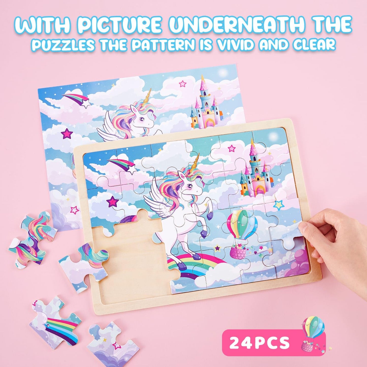 Wernnsai Unicorn Wooden Jigsaw Puzzles - 4 Pack Of 24 Piece Unicorn Princess Wooden Puzzles Preschool Educational Brain Teaser Boards Toddlers Toys Gifts For 3 4 5 6 Year Old Kids Birthday Toys Gifts