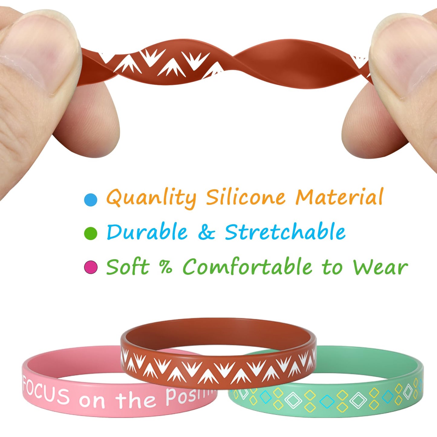 Morcheiong 60 Pieces Motivational Rubber Wristbands Inspirational Quote Silicone Bands Unisex Style- 12 Designs