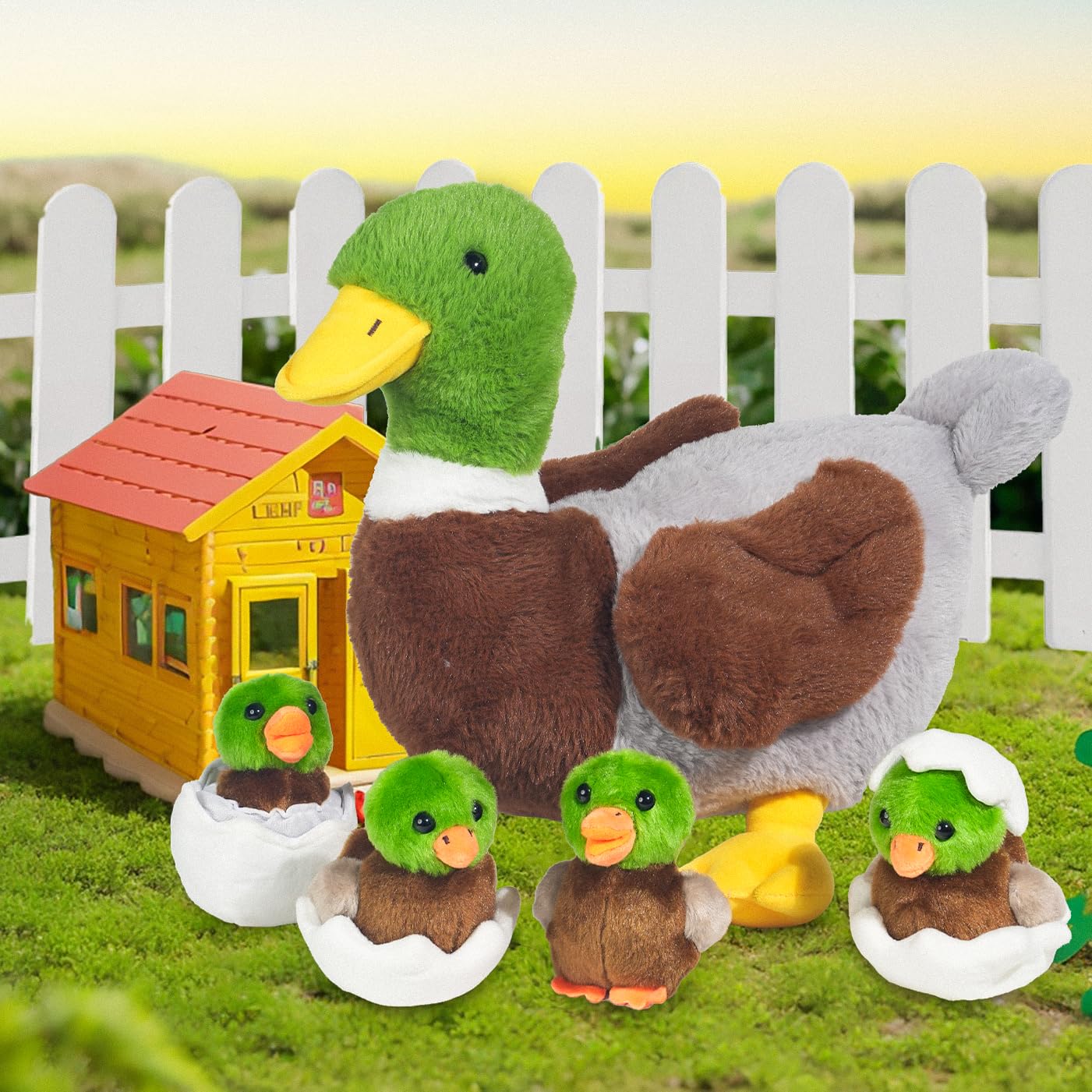 Xyhqyb 5 Pcs Duck Stuffed Animals Sets, Mommy Duck Plush Toy With Stuffed Ducklings In Zippered Belly For Girls Boys Birthday Ch