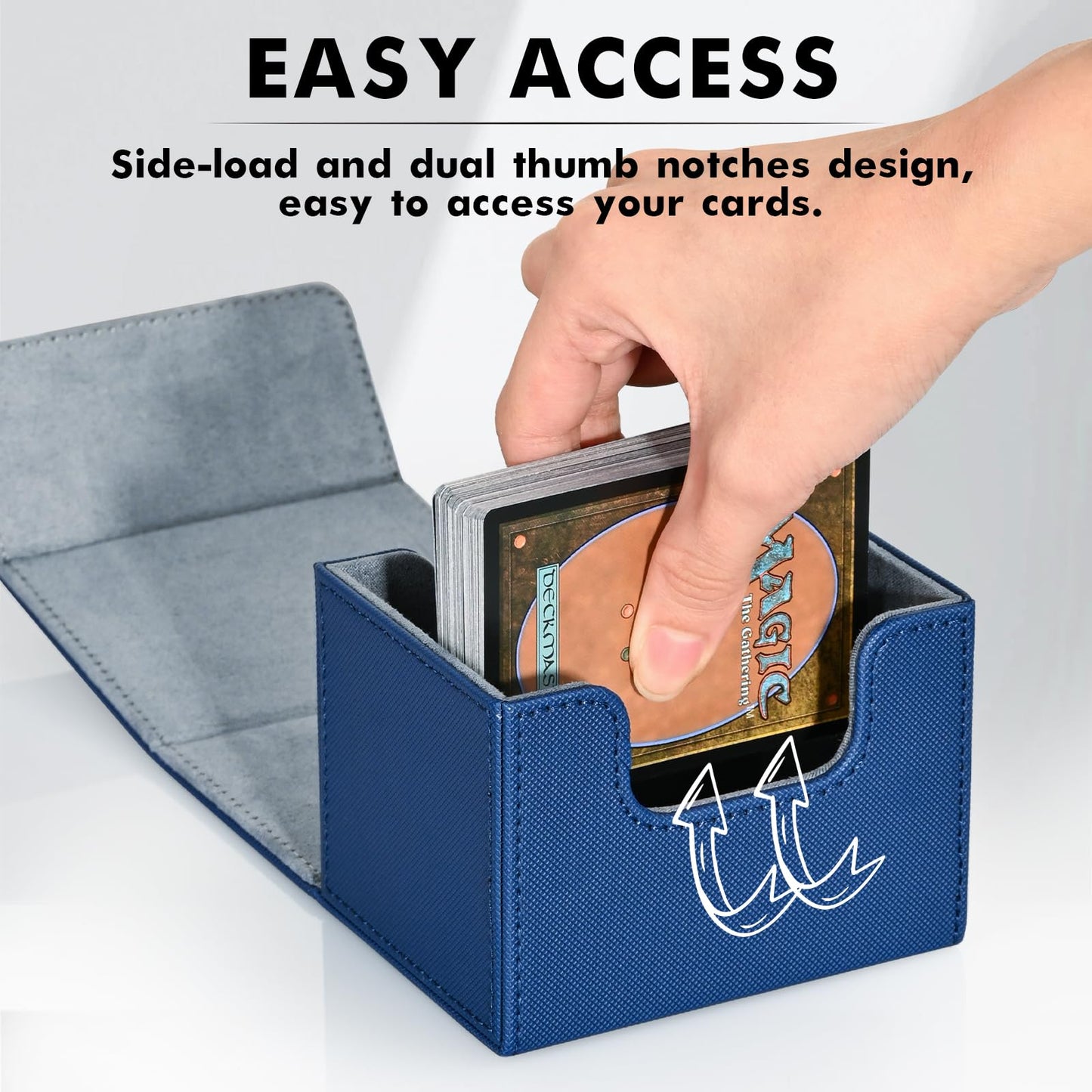 Zlca Card Deck Box For Trading Cards, Mtg Commander Deck Box Holds 120+ Single Sleeved Cards, Leather Magnetic Card Storage Box Fits For Tcg Ccg Magic Cards (Blue)