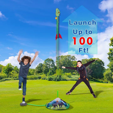 Gizzjoy Dinosaur Toy Rocket Launcher For Kids - Launch Up To 100 Ft, 4 Rockets, Outdoor Outside Toys For Kids, Dinosaur Toys, Bi
