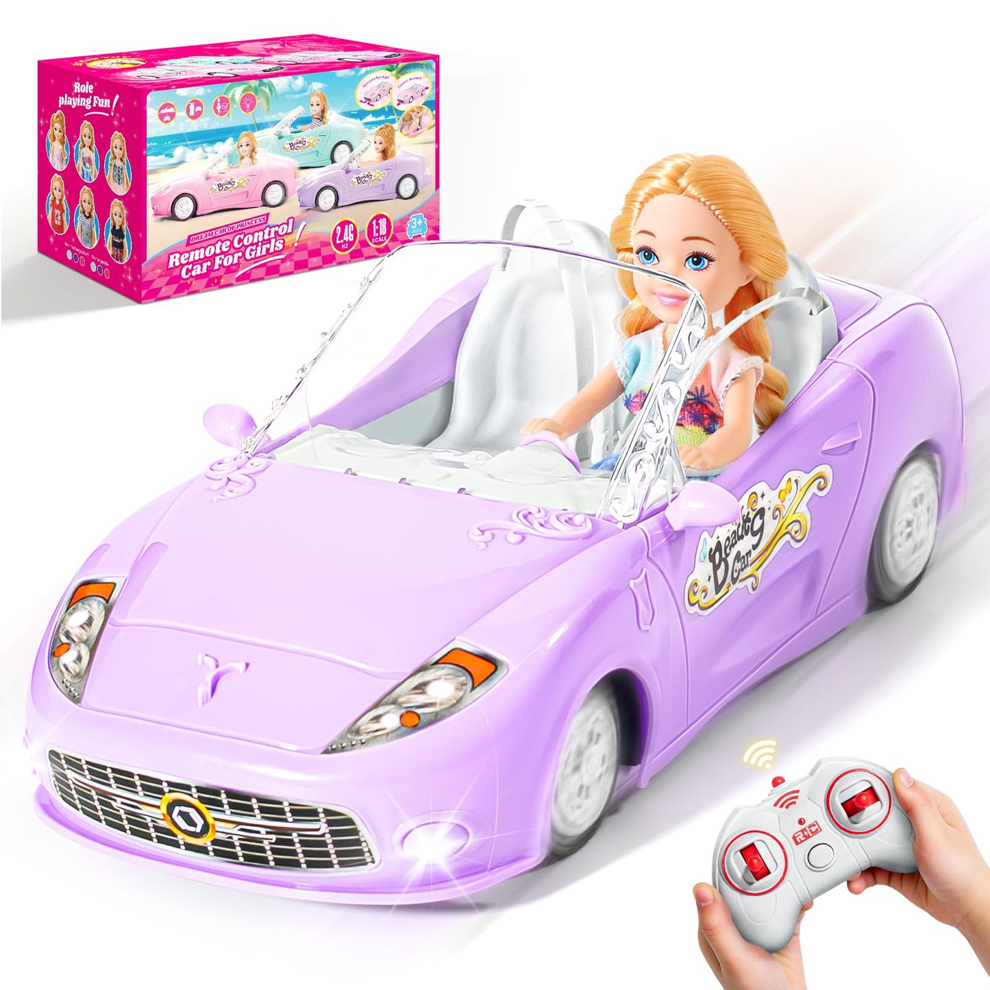 HapKid Purple Remote Control Car for Girls, 1:18 Scale RC Cars with LED Light, 2.4 GHZ Purple Truck Toy with 100 Min Long-Lastin