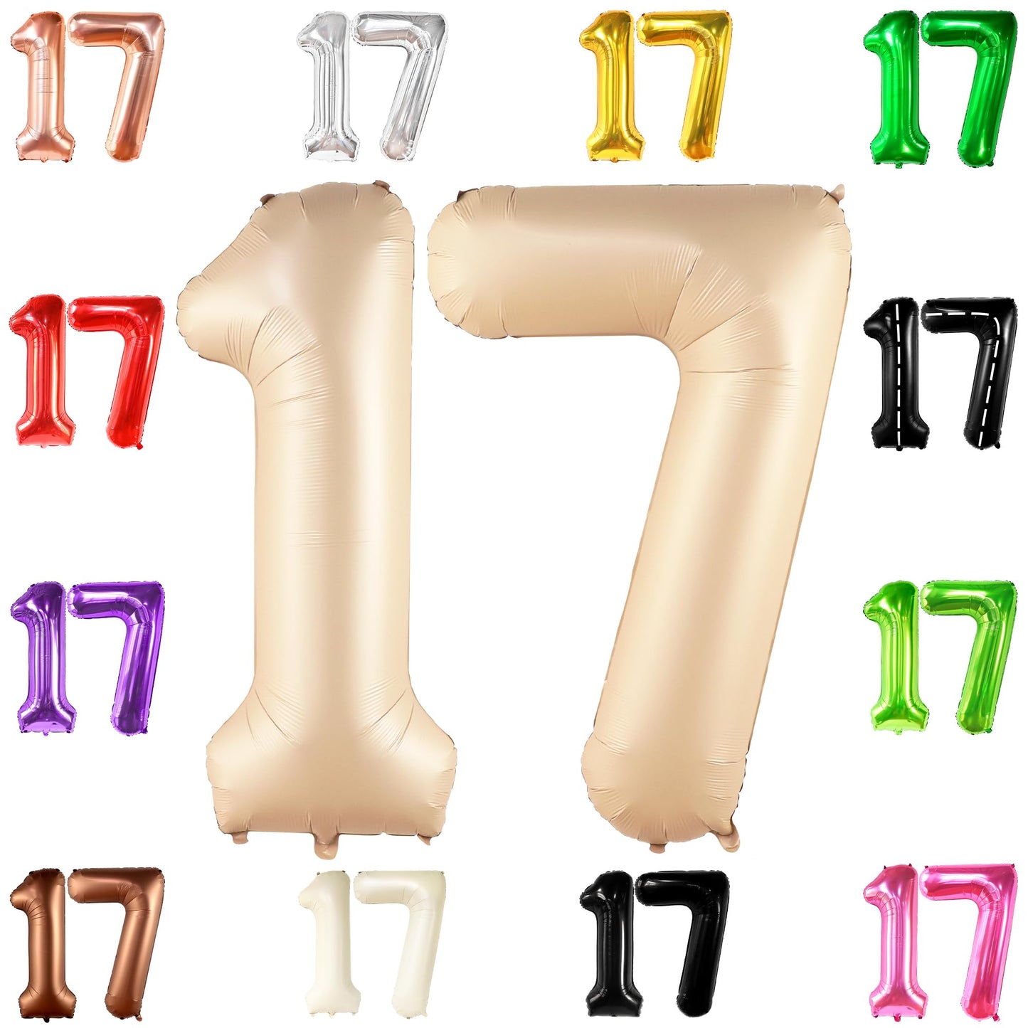 Katchon, Giant Beige Caramel 17 Balloon Numbers - 40 Inch | Happy 17Th Birthday Decorations, 17 Birthday Balloons | Number 17 Balloons For Happy Birthday Decorations | 17 Number Balloons