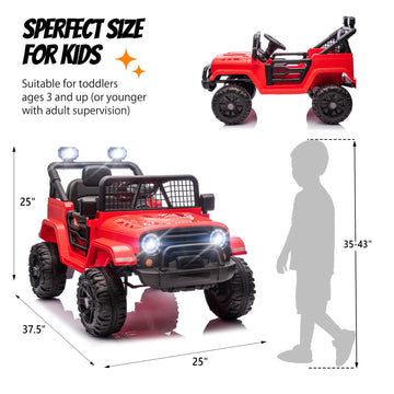 Joymor 12V Kids Ride On Truck With Remote Control, 4 Wheels Battery Powered Kids Car, Electric Play Car With Led Lights/Horn/Remote And Manual Control/3-5 Mph Speed/Gift For Girl Boy (Red)