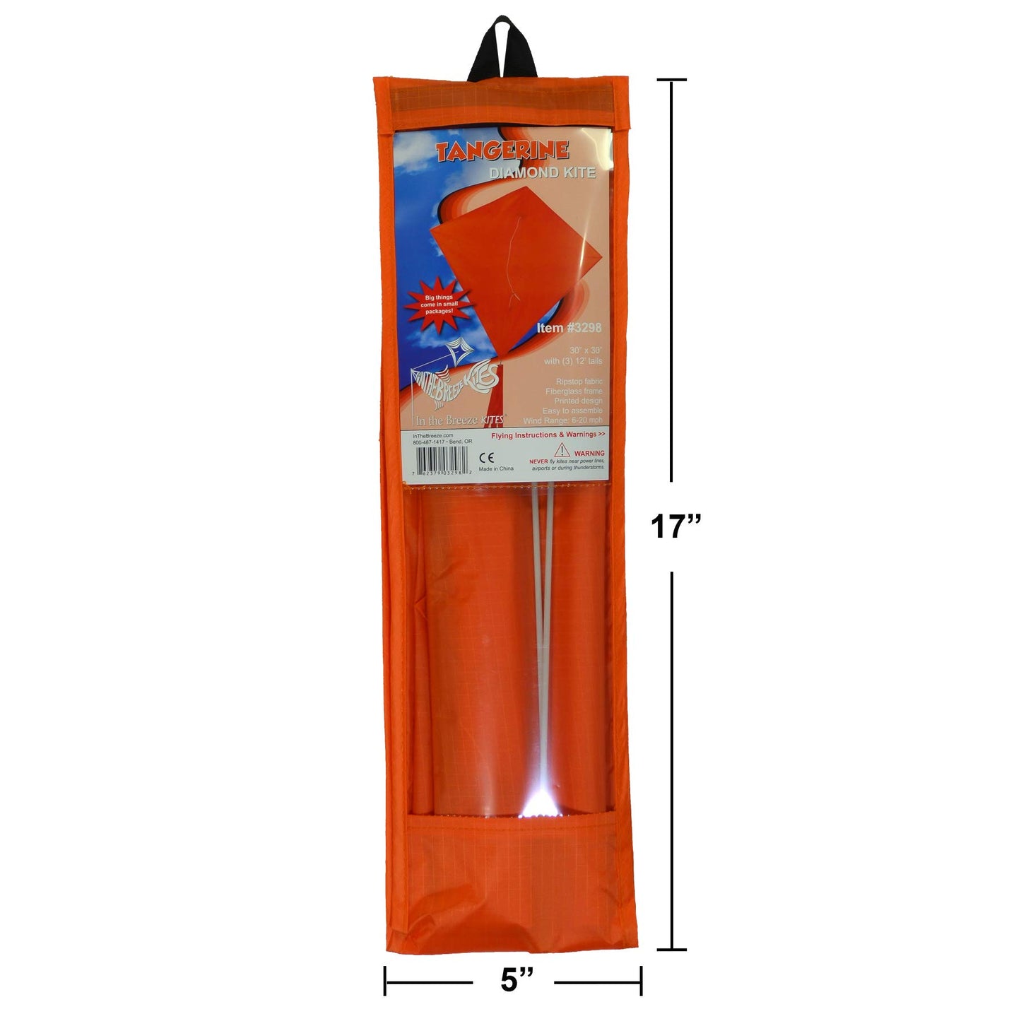 In The Breeze 3298 - Tangerine 30 Inch Diamond Kite - Solid Orange, Fun, Easy Flying Kite