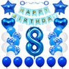 Huture 8 Birthday Party Supplies Blue Number 8 Foil Balloon Happy Birthday Banner Kit 8Th Birthday Decoration White Blue Latex C