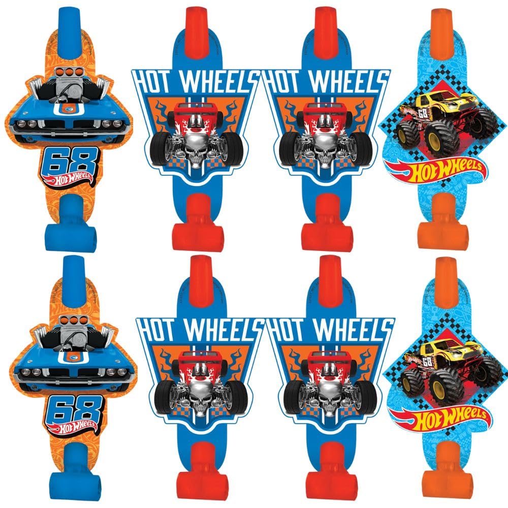 Amscan 331551 Hot Wheels Wild Racer Blowouts, 8 Pcs, Party Favor,Multi Color,5'
