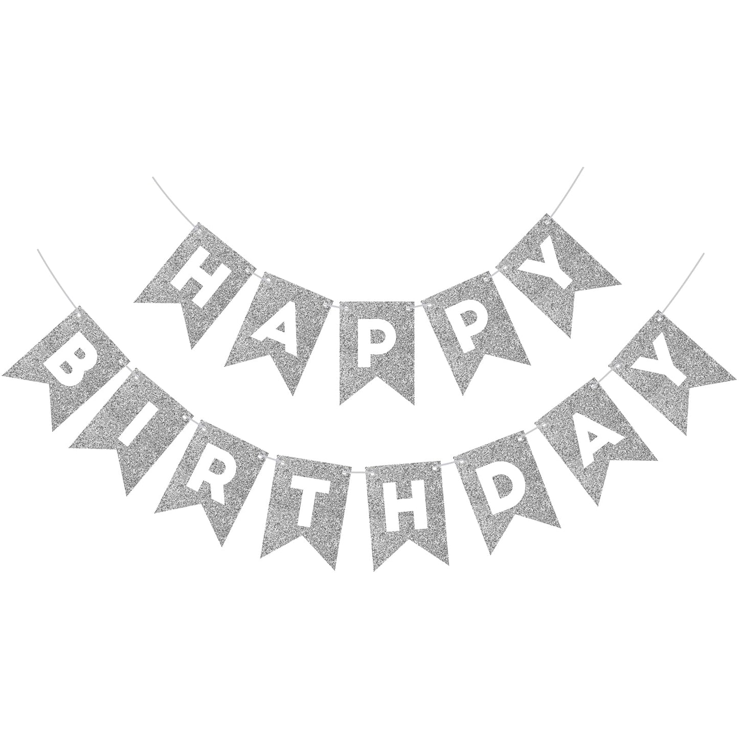 Silver Glitter Happy Birthday Banner Happy Birthday Sign For Backdrop Silver Birthday Decorations For Women Men Birthday Party Garland Bunting Banner Kids Adults Party Supplies