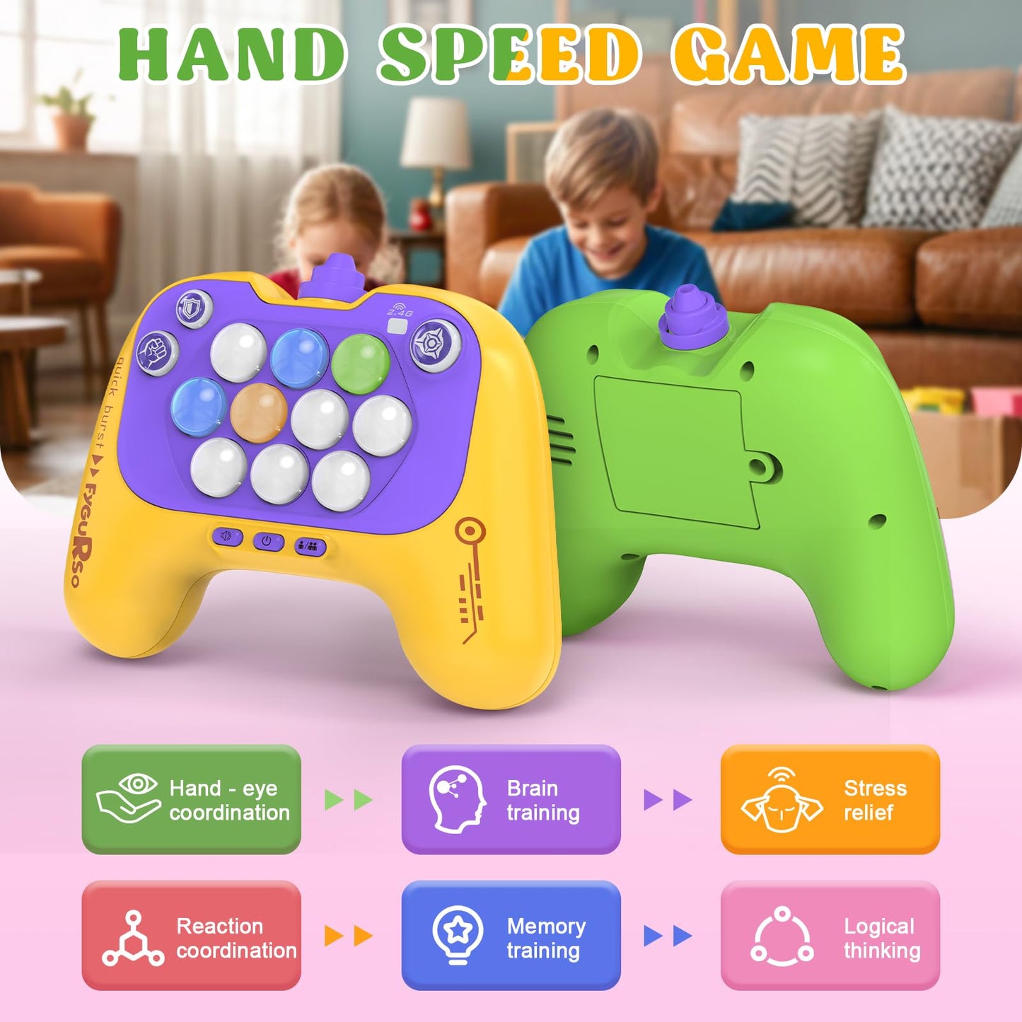 fygurso Handheld Speed Pushing Game Machine with Balloons 2-Player Fidget Games Light Up Quick Push Games Fast Push Puzzle Game