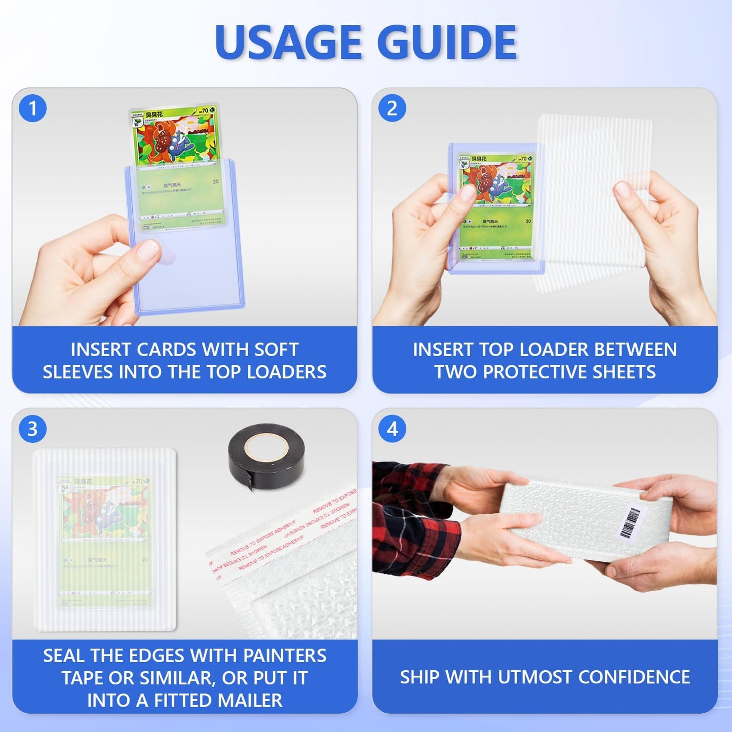 DEDC 45 Packs Trading Card Shipping Supplies 15 Top Loaders for Cards and 30 Shipping Protectors Card Protector Shipping for Top Loaders Card Grading Kit with Hard Plastc Card Sleeves