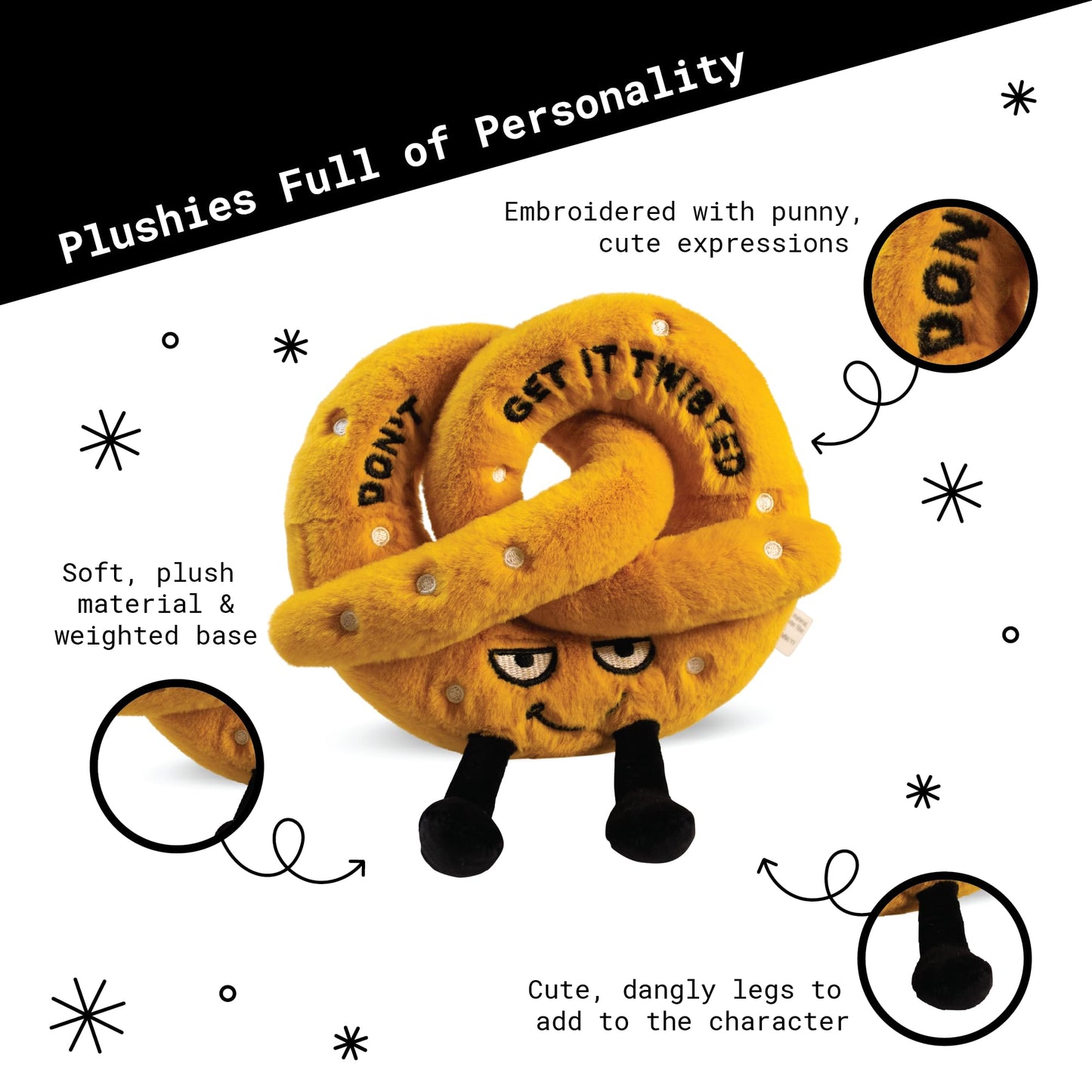Punchkins Pretzal Plushie - Don't Get It Twisted Sassy Preztal Plush, Funny & Cute Food Plush Toy for Gifting
