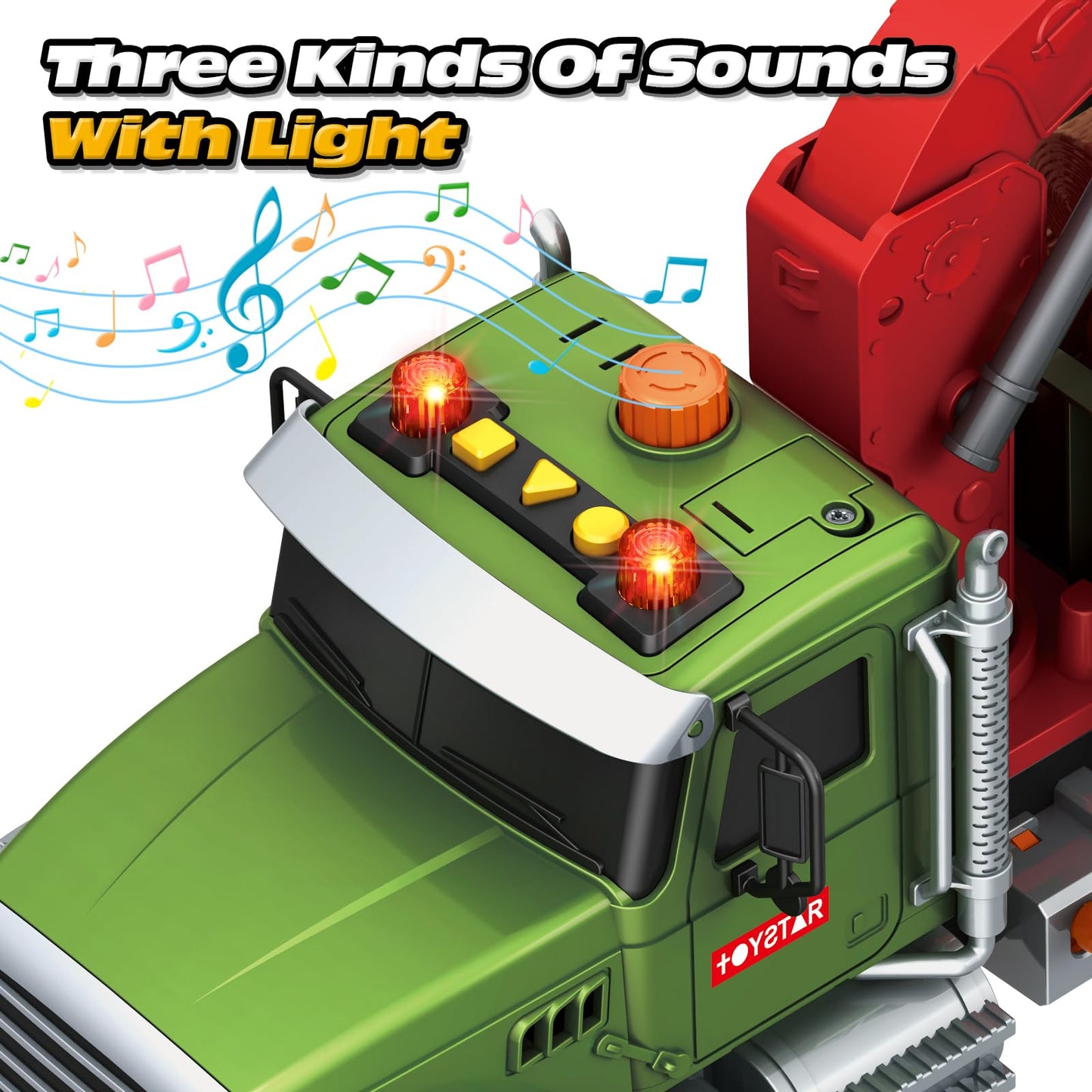 Kids Toys for 3 4 5 6 7 8 Years Old Boys, 15'' Farm Logging Truck Toy with Loading Crane and 6 Trunks, Lights, Sounds, Toddler F