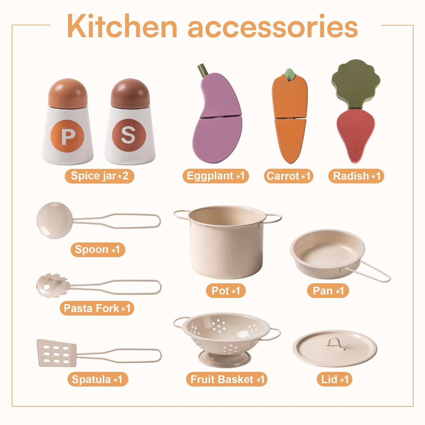 ROBOTIME Play Kitchen for Kids Toddlers, Wooden Pretend Play Kitchen Set Toy with Cutting Food Set, Toys Kitchen Gift for 3+ Yea