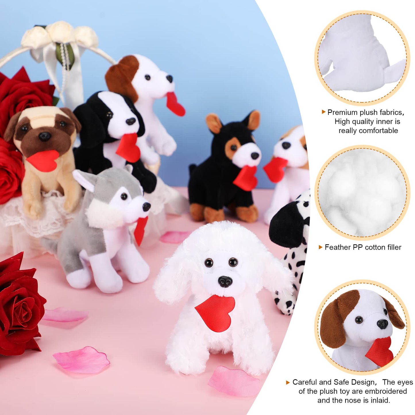 Sumind 8 Pieces Plush Dogs 5 Inch Stuffed Animals Bulk Assorted Cute Stuffed Dogs Small Animal Plush Toys For Girls Boys Graduation Valentine School Classroom Party Supplies Favors(Heart)