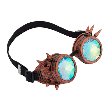 Raves Goggles With Rainbow Crystal Glass Lens Kaleidoscope Glasses Funky Prism Steampunk Glasses For Cosplay Party