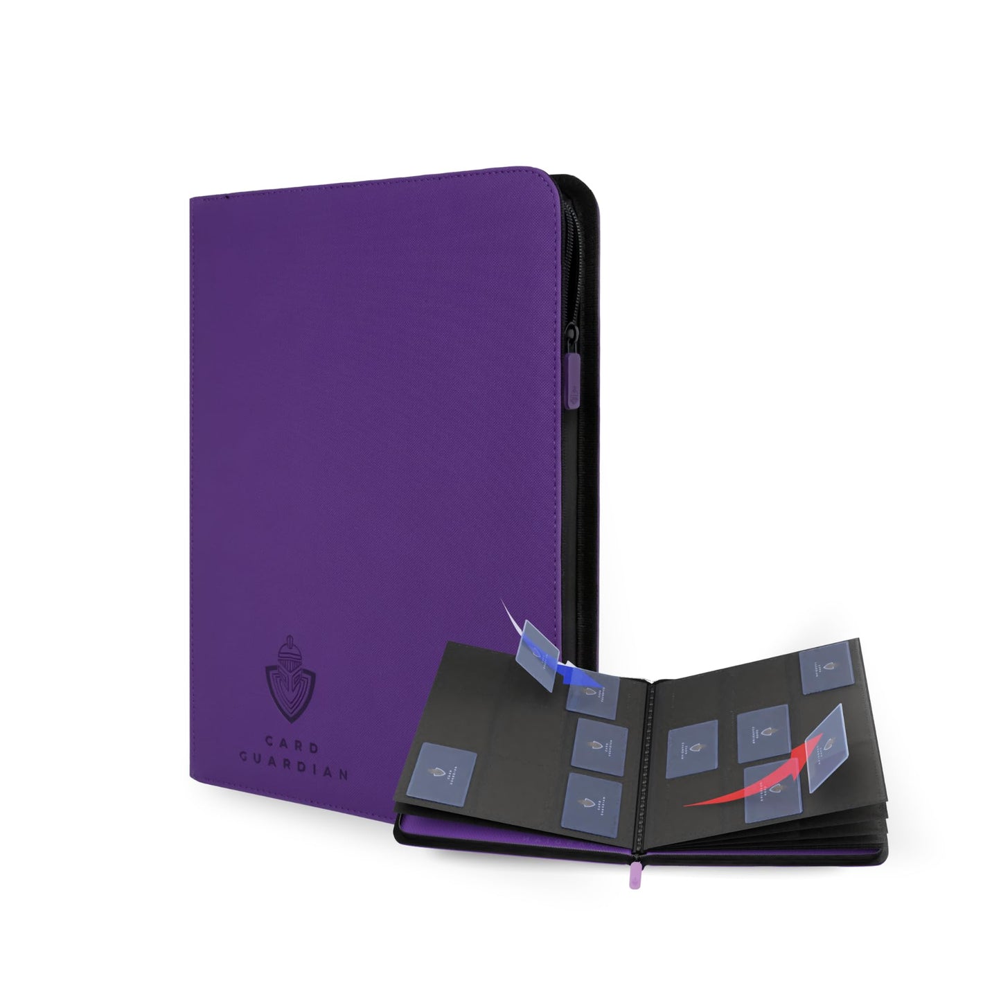 Card Guardian - 9 Pocket Premium Black Binder With Zipper For 360 Cards - Side Loading Pockets For Trading Card Games Tcg (Purpl