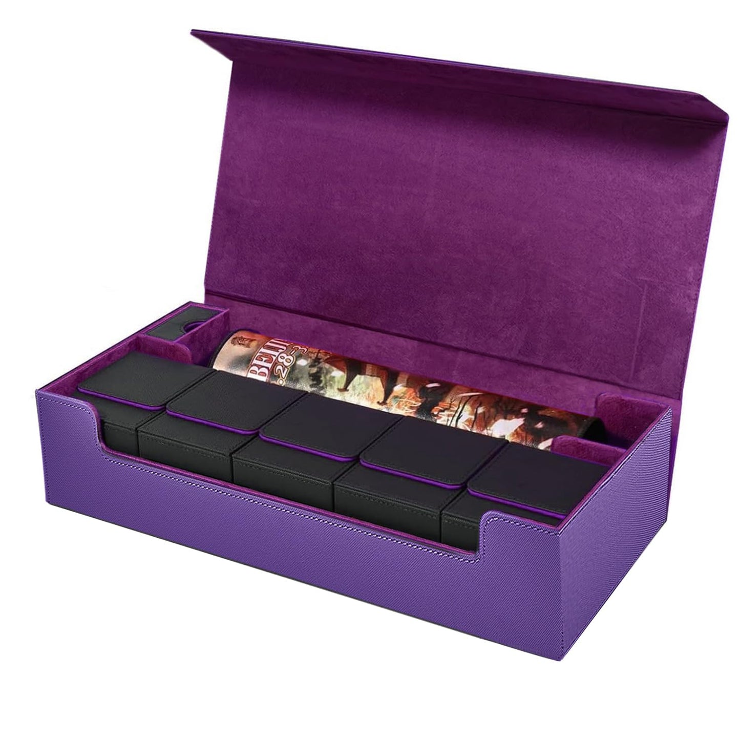 Scimi Premium Trading Card Storage Case - Holds 800+ Sleeved Cards - Purple Leather TCG Deck Box with Strong Magnet Closure