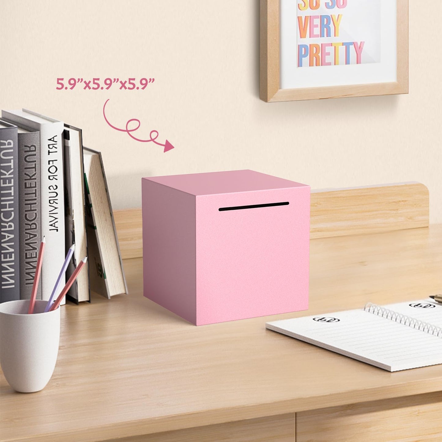 Piggy Bank For Adults Must Break To Open, Unbreakable Adults Piggy Bank Made Of Stainless Steel, Metal Saving Bank (Pink, 5.9-In