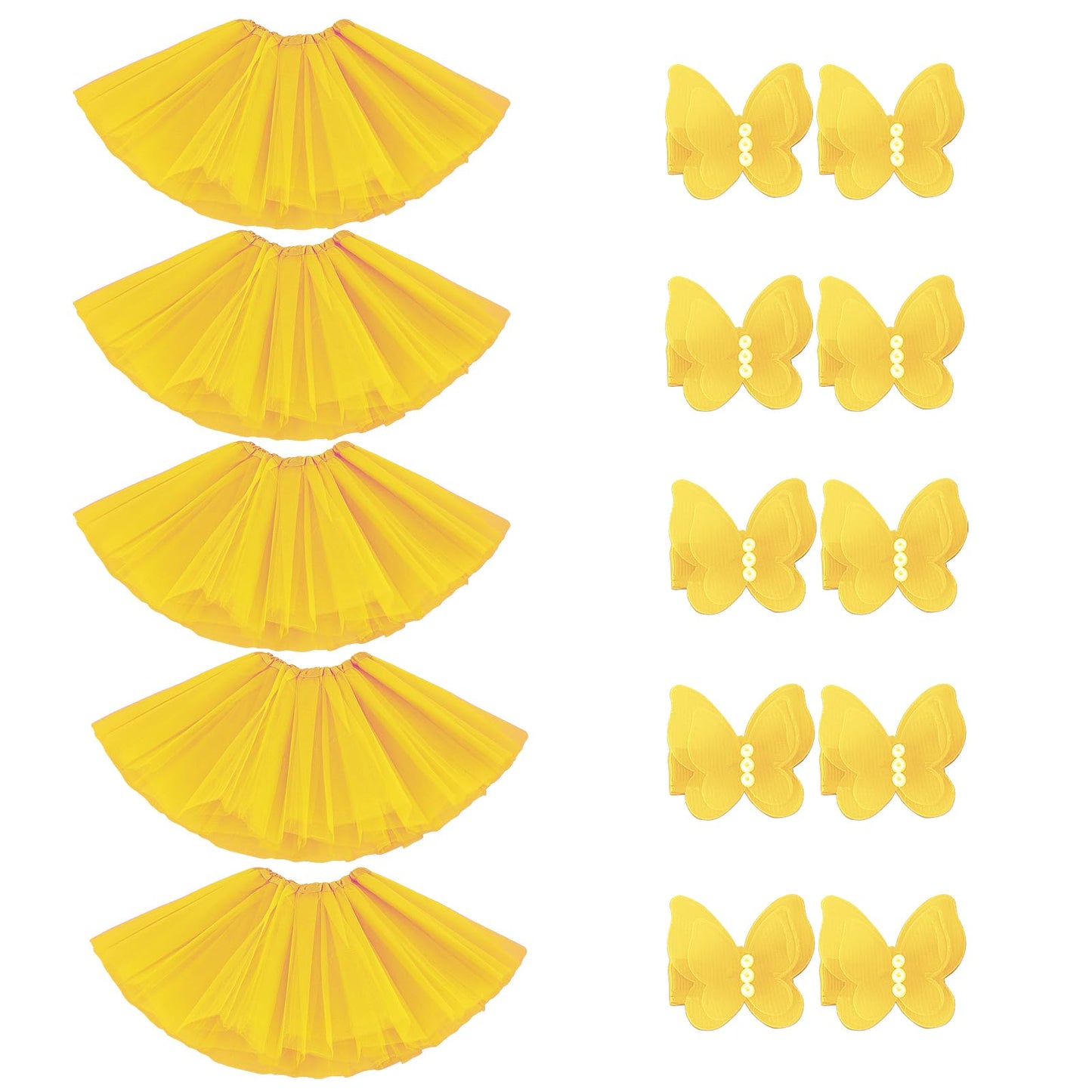 BGFKS Tutu Skirt for Girls,5 Pack Princess Party Favor Dress Skirt Set with hairclips for 2-8 Years.Yellow