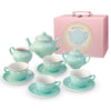 Bright Stripes 13 Piece Porcelain Tea Set for Little Kids, Kids Pretend Play Toys with Carry Case for Tea Party Fun, Perfect for