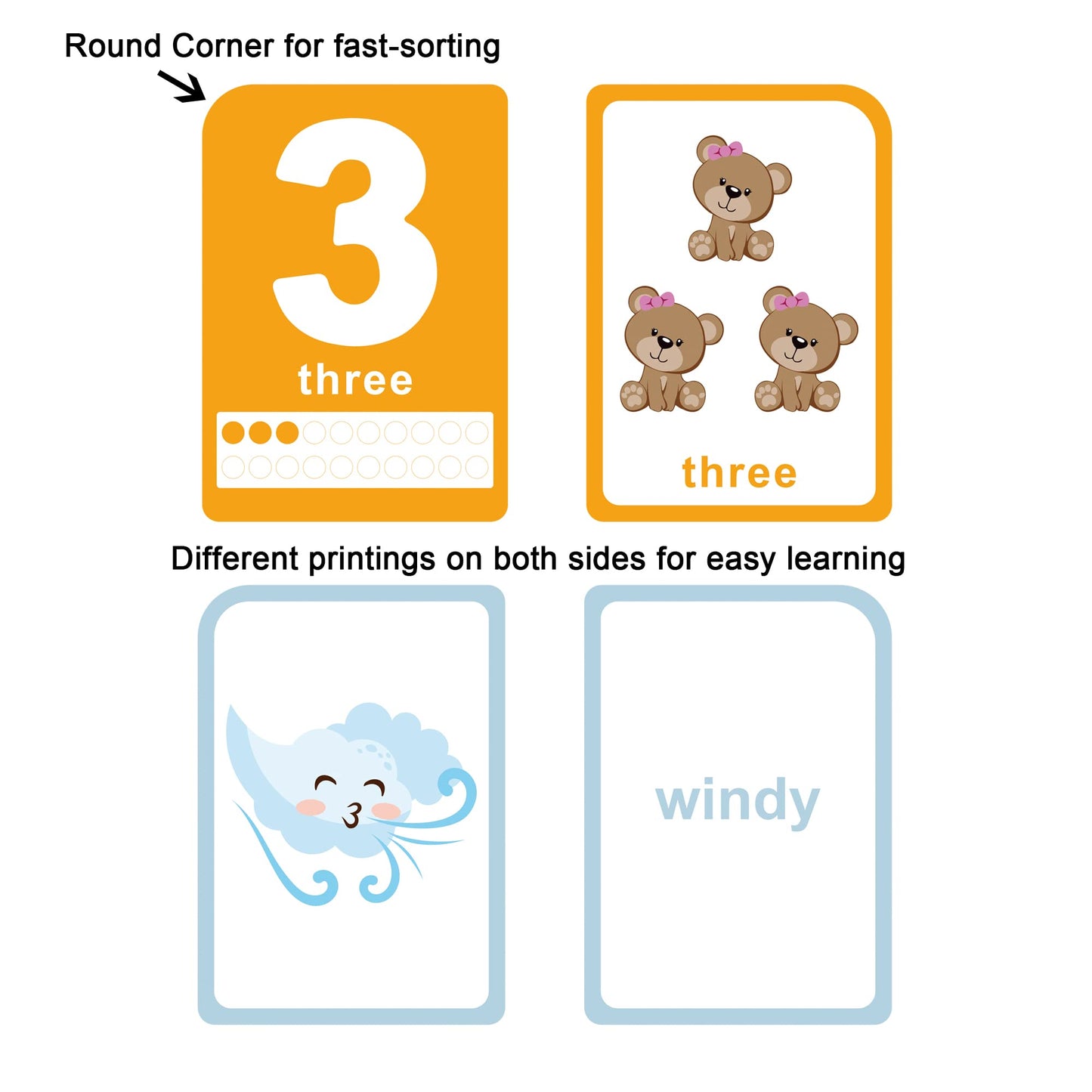 Zazzykid Flash Cards For Toddlers - 52 Double Sides Cards For Numbers, Colors, Shapes & Weather - Learning & Education Toys For Preschool