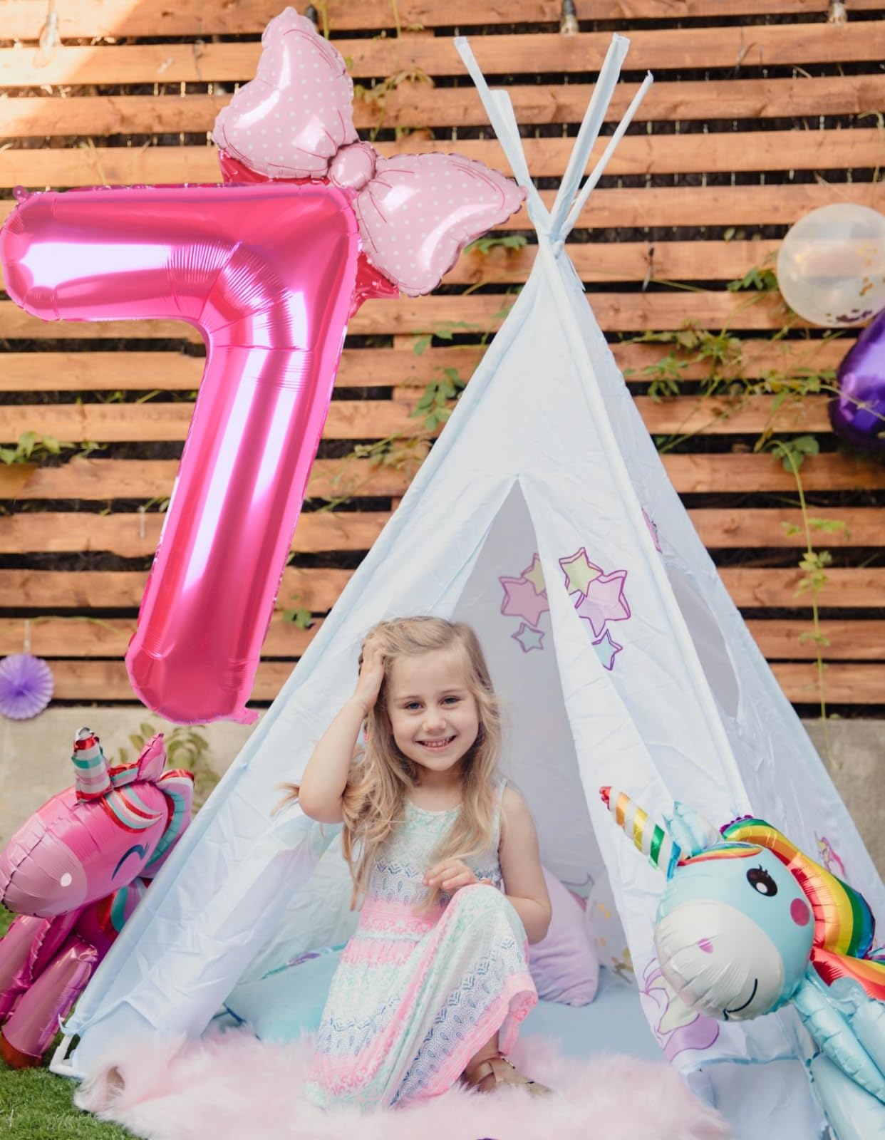 Kwuz 40 Inch Pink Number 7 Balloon with Mini Bow Balloon for Girls 7th Birthday Decorations, Pink Girl Mouse Princess Western Co