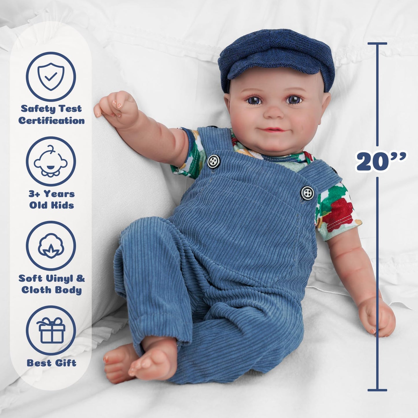 BABESIDE Reborn Baby Dolls Boy - 20 inch Handmade Realistic Soft Vinyl Body Life Like Realistic Newborn Baby Dolls for Girls Boy