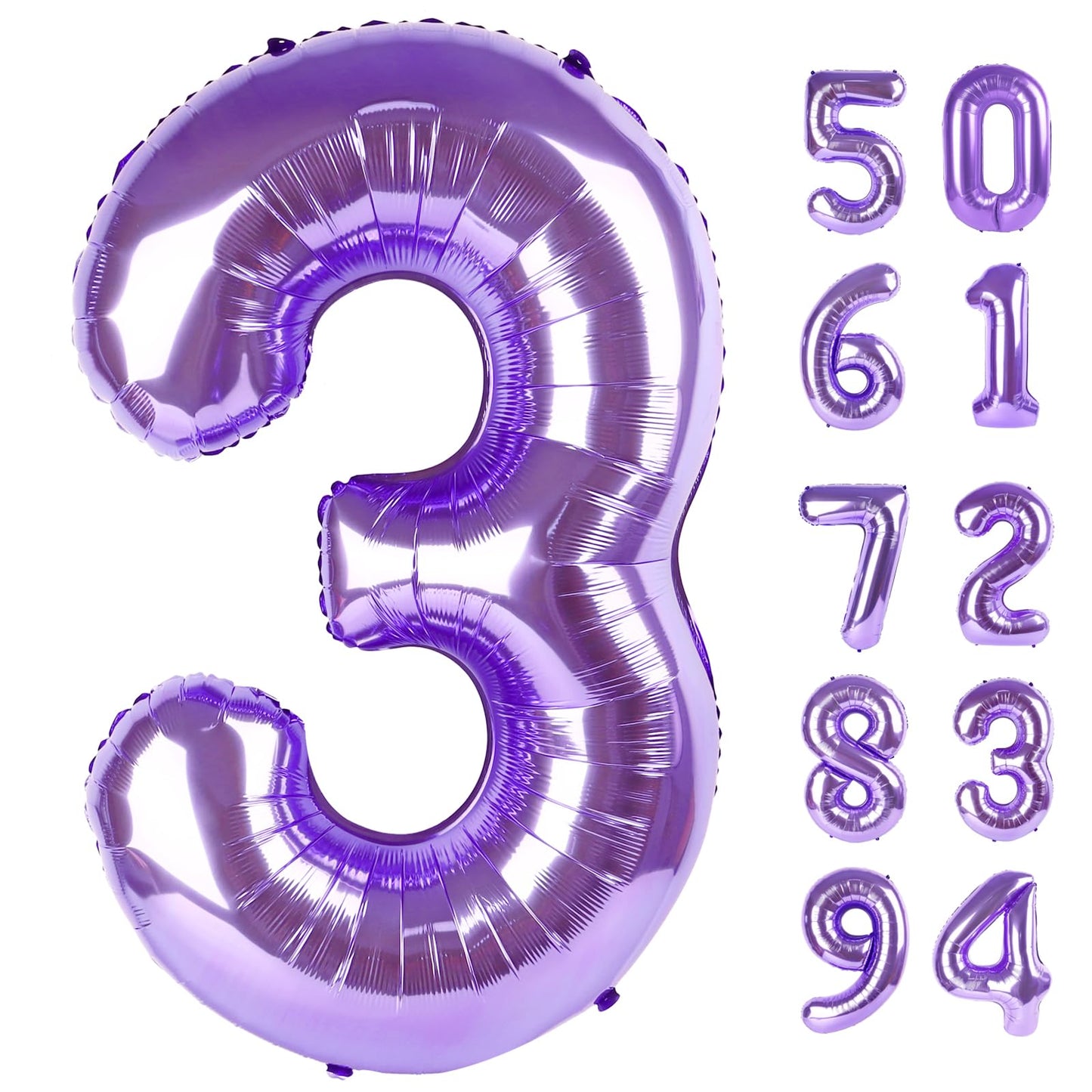 Purple 3 Balloon, Number Balloon 40 Inch, 3Rd Three Year Old Birthday Deco, Purple Party Supplies For Party Decorations, Number