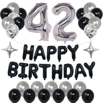 Naninuneno 42Nd Black Silver Birthday Party Decorations For Men Women, Happy 42 Birthday Party Supplies With Black Happy Birthda