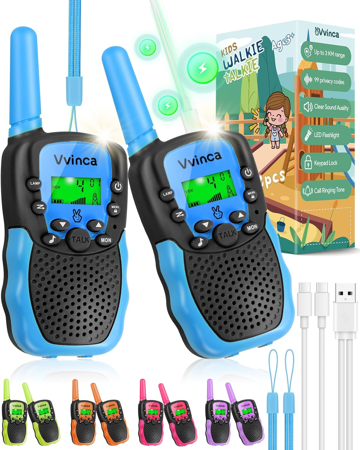 Vvinca Walkie Talkies Toys For Ages 5-7, Rechargeable Walkie Talkie For 3-12 Year Old Boy Girl With Flashlight 22Ch 2 Way Radio