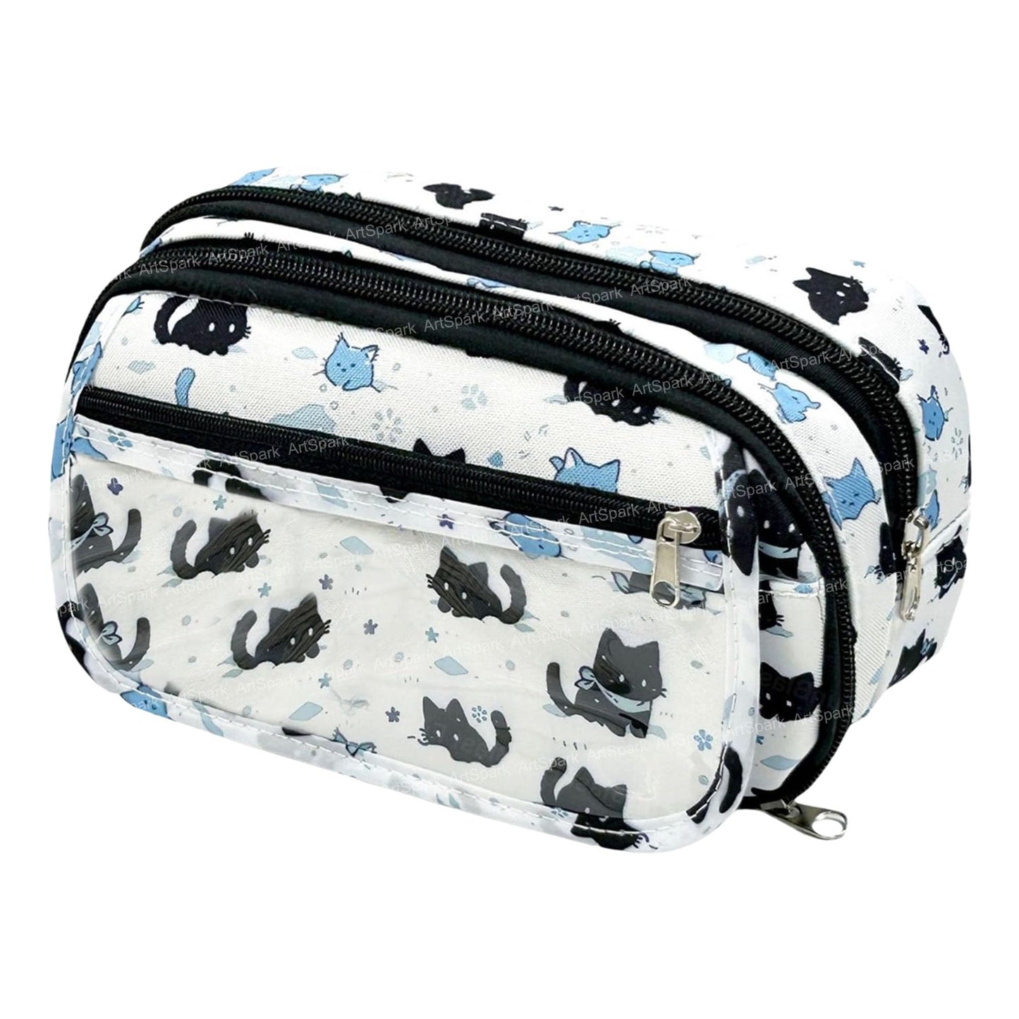 Artspark Cat Print Pencil Pouch For Girls - Large Capacity Stationary Organizer Case, Multipurpose Pouch For Kids & Adults, Kawa