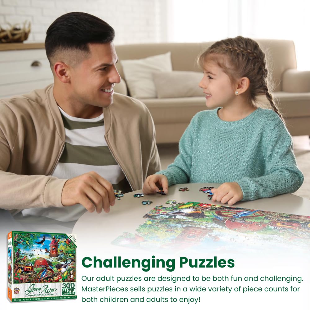 Masterpieces - 300 Piece Jigsaw Puzzle, Large Ez Grip Shapes, Three Lil’ Pigs, Fun For Adults, Seniors, Family, Kids, Matte Finish, 18'X24