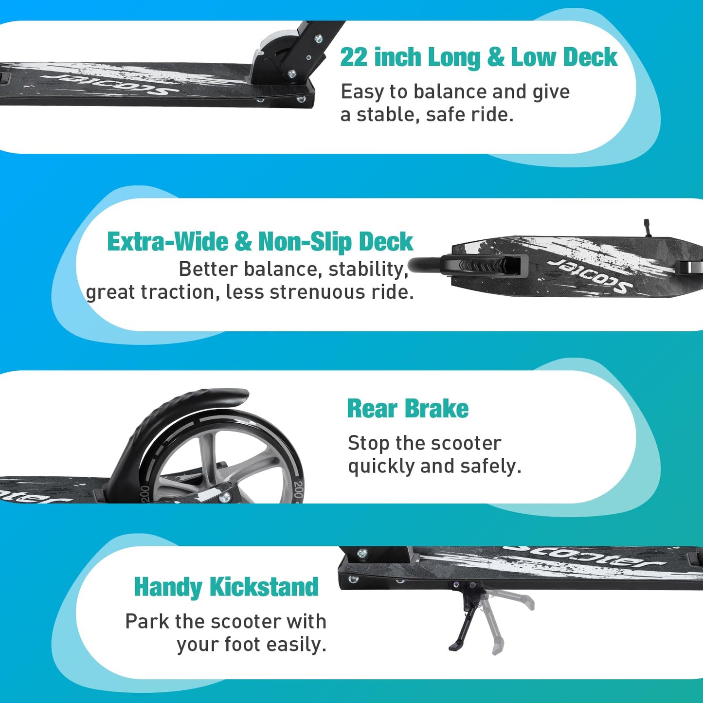Beleev V5 Scooters For Kids 6 Years And Up, Folding Kick Scooter 2 Wheel For Adults Teens, 4 Adjustable Handlebar, 230Mm Big Whe