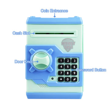 Cargooy Mini Atm Piggy Bank Atm Machine Best Gift For Kids,Electronic Code Piggy Bank Money Counter Safe Box Coin Bank For Boys Girls Password Lock Case (Cyan)