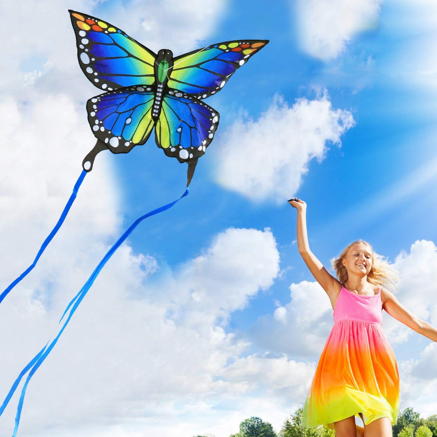 Large Butterfly Kite For Kids And Audlts,120X95Cm With Long Tails, Easy To Assemble And Fly For Beginner, Easy-Grip Handle With