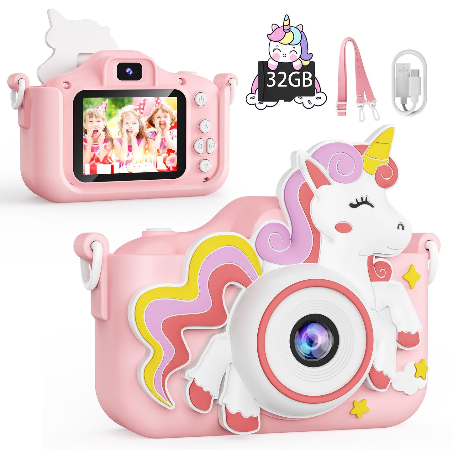 Kokodi Kids Camera Toy Digital Camera For Kids, Birthday Gifts For Girls Age 3-12, 1080P Hd Video Camera For Toddler, Unicorn Ch